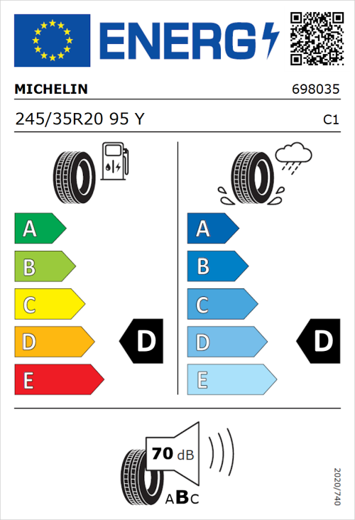 Tyre Label for Michelin Pilot Sport Cup 2 245/35R20 95Y