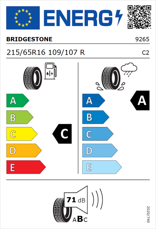 Tyre Label for Bridgestone Duravis R660 215/65R16 109/107R