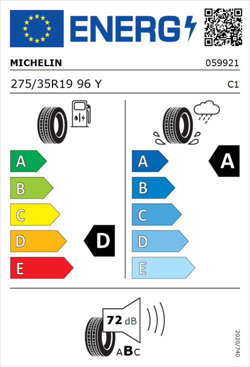 Tyre Label for Michelin Pilot Sport 4 S 275/35R19 96Y