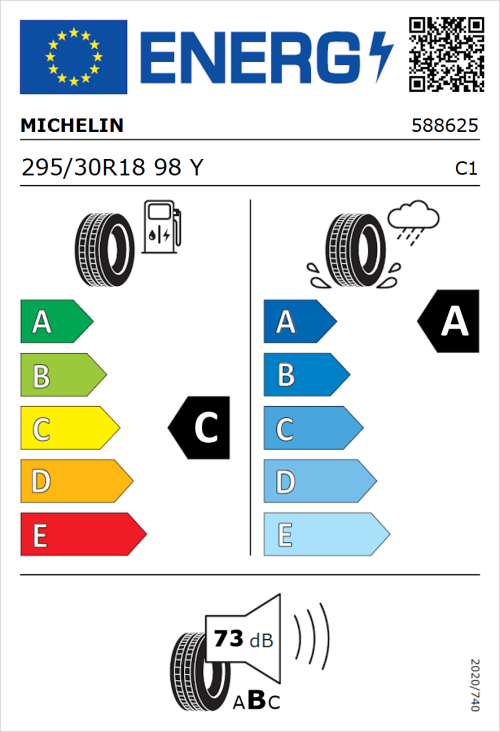Tyre Label for Michelin Pilot Sport 4 S 295/30R18 98Y