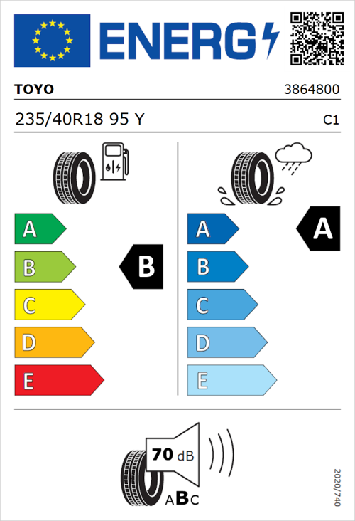 Tyre Label for Toyo Proxes Sport 2 235/40R18 95Y
