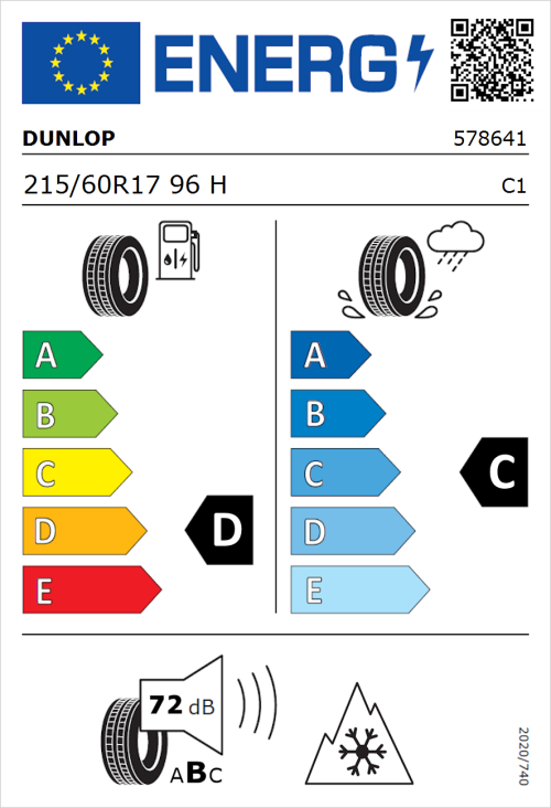 Tyre Label for Dunlop SP Winter Sport 5 SUV 215/60R17 96H