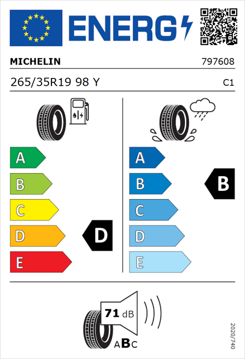 Tyre Label for Michelin Pilot Super Sport 265/35R19 98Y