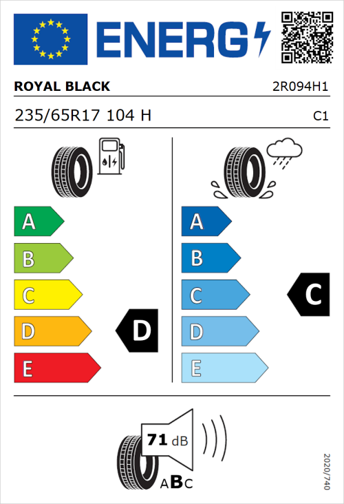 Tyre Label for Royal Black Sport 235/65R17 104H