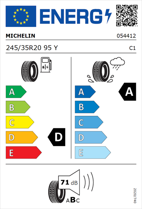 Tyre Label for Michelin Pilot Super Sport 245/35R20 95Y